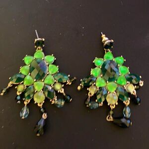 Vintage Liz Claiborne Gold‎ Green Checkerboard Faceted Chandelier Drop Earrings